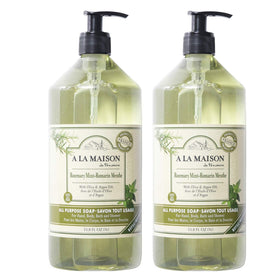 A LA MAISON Rosemary Mint hand soap pump bottle front, plant-based cleanse for hands