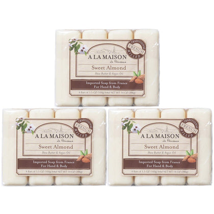 A LA MAISON Sweet Almond Bar Soap front view with triple milled formula and smooth lather.