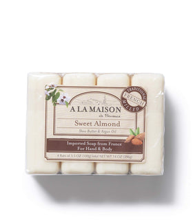 A LA MAISON Sweet Almond Bar Soap pack-12-bars stacked for daily bathroom use.