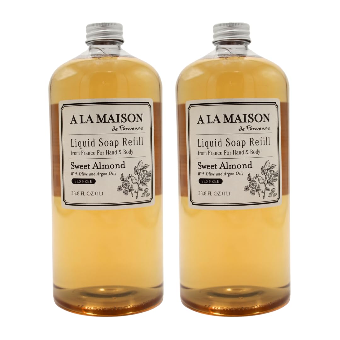 A LA MAISON Sweet Almond hand wash refill bottle with vegan formula for gentle cleansing.