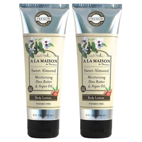A LA MAISON Sweet Almond Moisturizing Lotion bottle delivers quick hydration for dry skin.