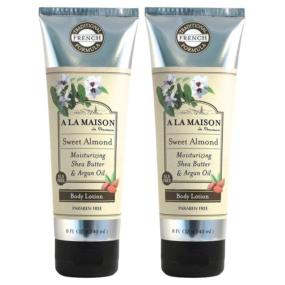 A LA MAISON Sweet Almond Moisturizing Lotion bottle delivers quick hydration for dry skin.