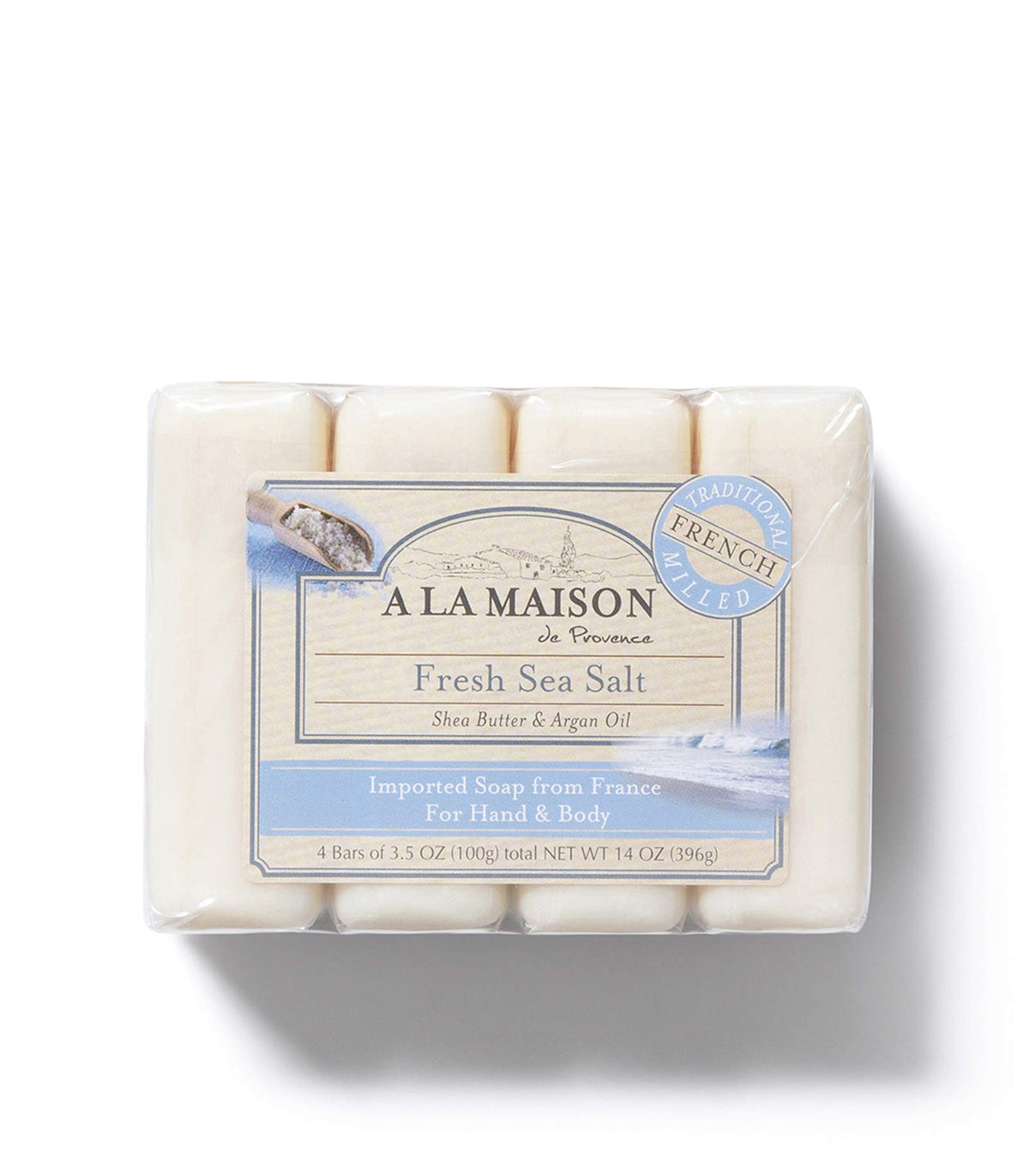 A LA MAISON triple milled tradition creates a dense, long-lasting soap.