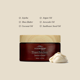 A LA MAISON whipped body butter texture spreading smoothly for quick hydration.