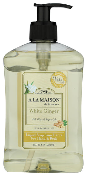 A LA MAISON White Ginger handwash bottle with premium vegan formula for gentle cleansing.