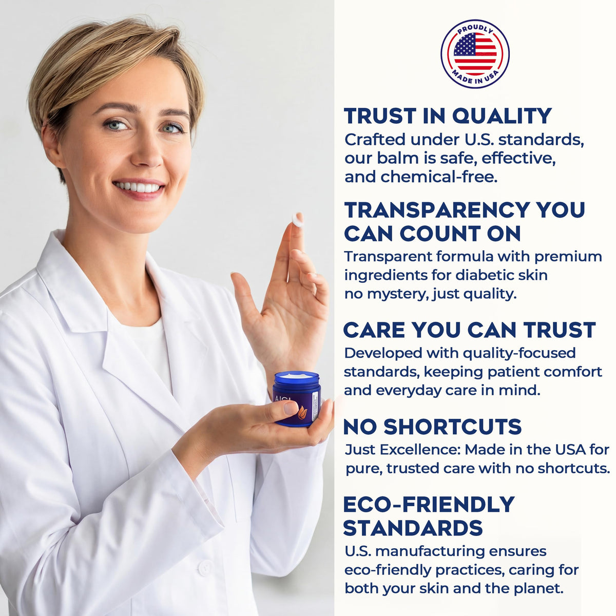 A1C Bold Skincare Diabetic Care Balm label-packaging shows travel-friendly 2 oz size.