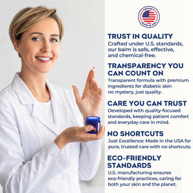 A1C Bold Skincare Diabetic Care Balm label-packaging shows travel-friendly 2 oz size.
