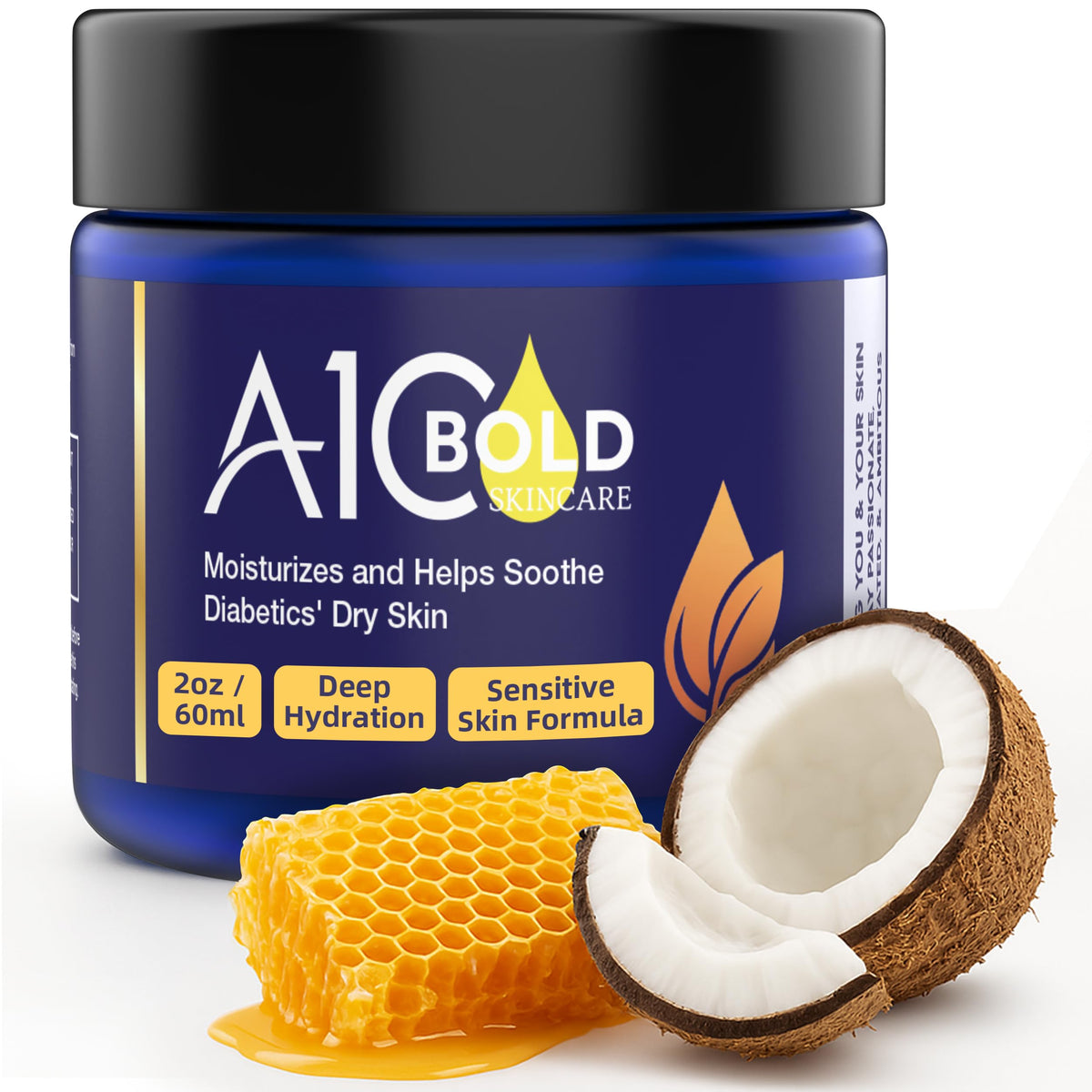 A1C Bold Skincare Diabetic Care Balm textured cream spreads smoothly for comfortable skin.