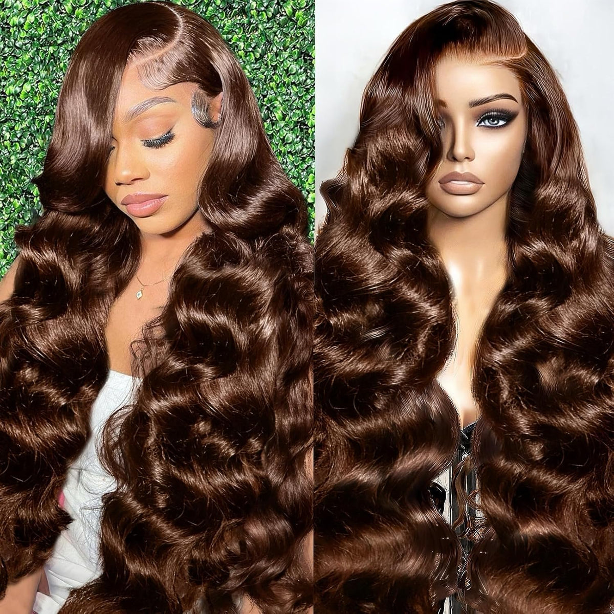 A8 chocolate brown 13x6 lace-front wig front view with natural-looking hairline.