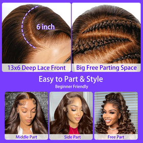 A8 chocolate brown 13x6 lace-front wig lace detail showing invisible base.