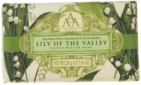 AAA Floral triple-milled Lily of the Valley soap bar with creamy lather and lasting fragrance.