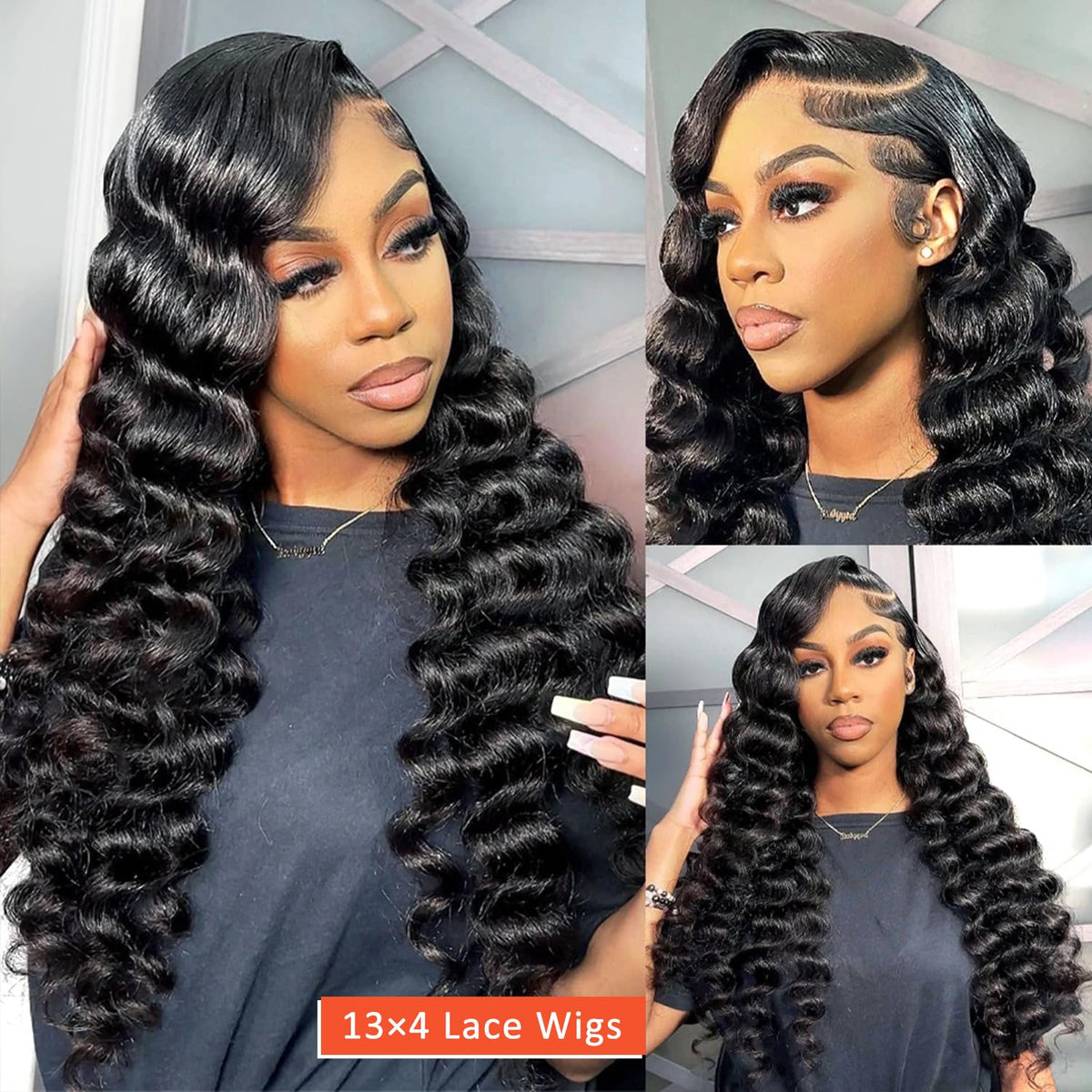 AAKJJ 26-inch deep-wave wig offers versatile styling options.