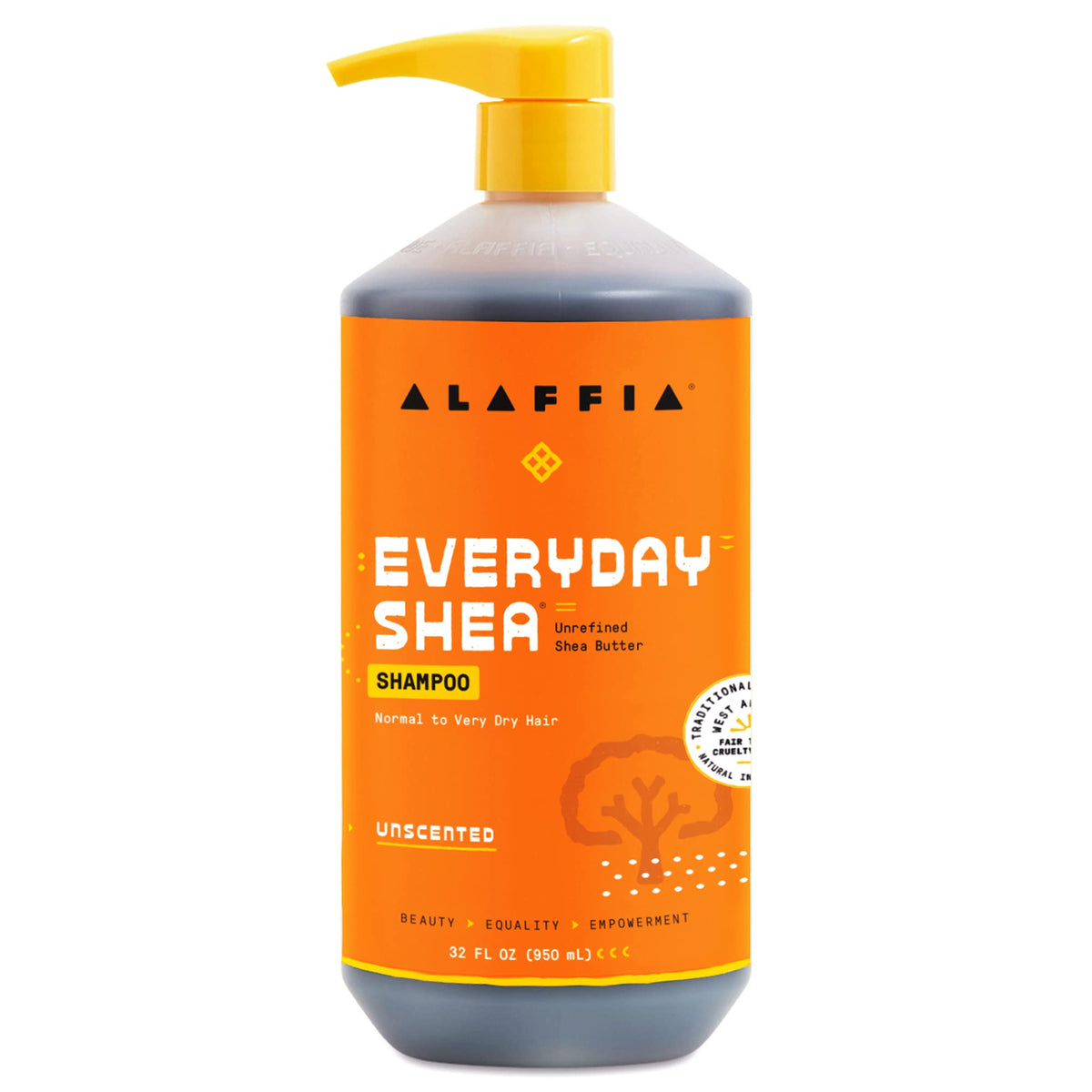 Alaffia Everyday Shampoo unscented bottle, showcasing fragrance-free cleansing for sensitive scalps.