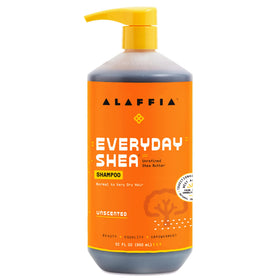 Alaffia Everyday Shampoo unscented bottle, showcasing fragrance-free cleansing for sensitive scalps.