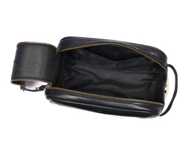 Aaron Leather Goods Vendimia Estilo 10in toiletry bag interior open showing organized space and waterproof lining
