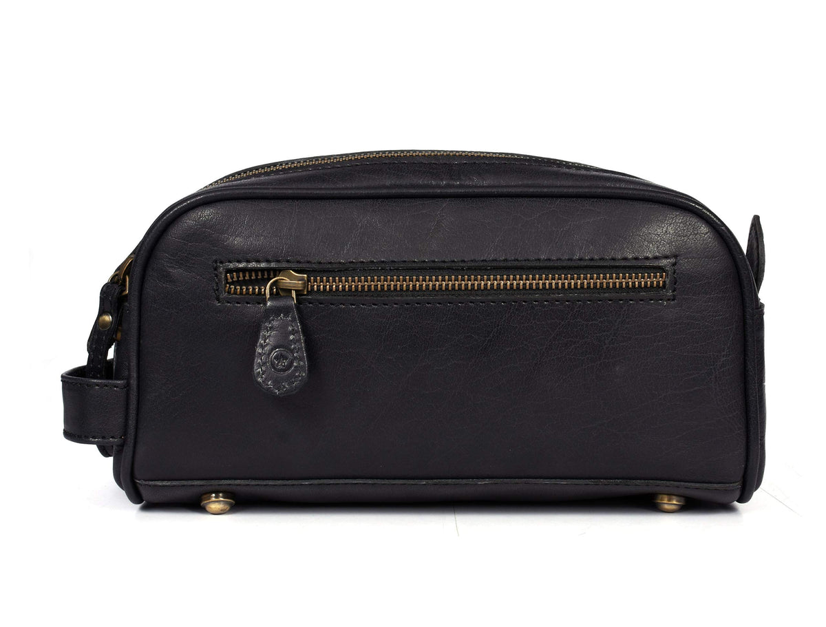 Aaron Leather Goods Vendimia Estilo 10in toiletry bag leather strap handle for easy carry