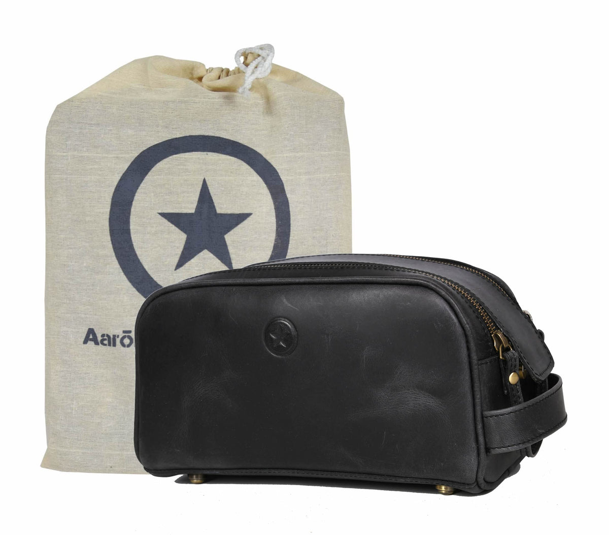 Aaron Leather Goods Vendimia Estilo 10-inch toiletry pouch with waterproof lining for travel organization.