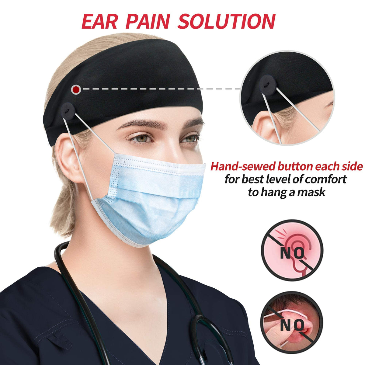 ABAMERICA soft elastic wide headband close-up showing comfortable, non-slip fabric