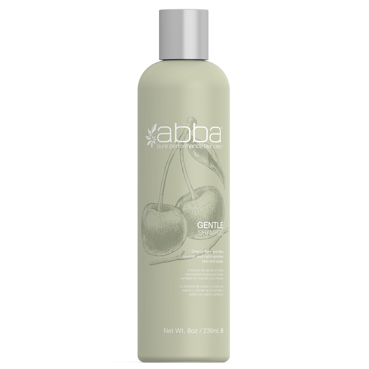 ABBA Gentle Shampoo bottle front with Cherry Bark and Aloe for gentle daily cleansing