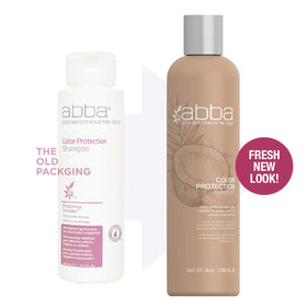 ABBA Pure Color Protection Shampoo label highlights ProQuinoa Complex for nourished fibers.