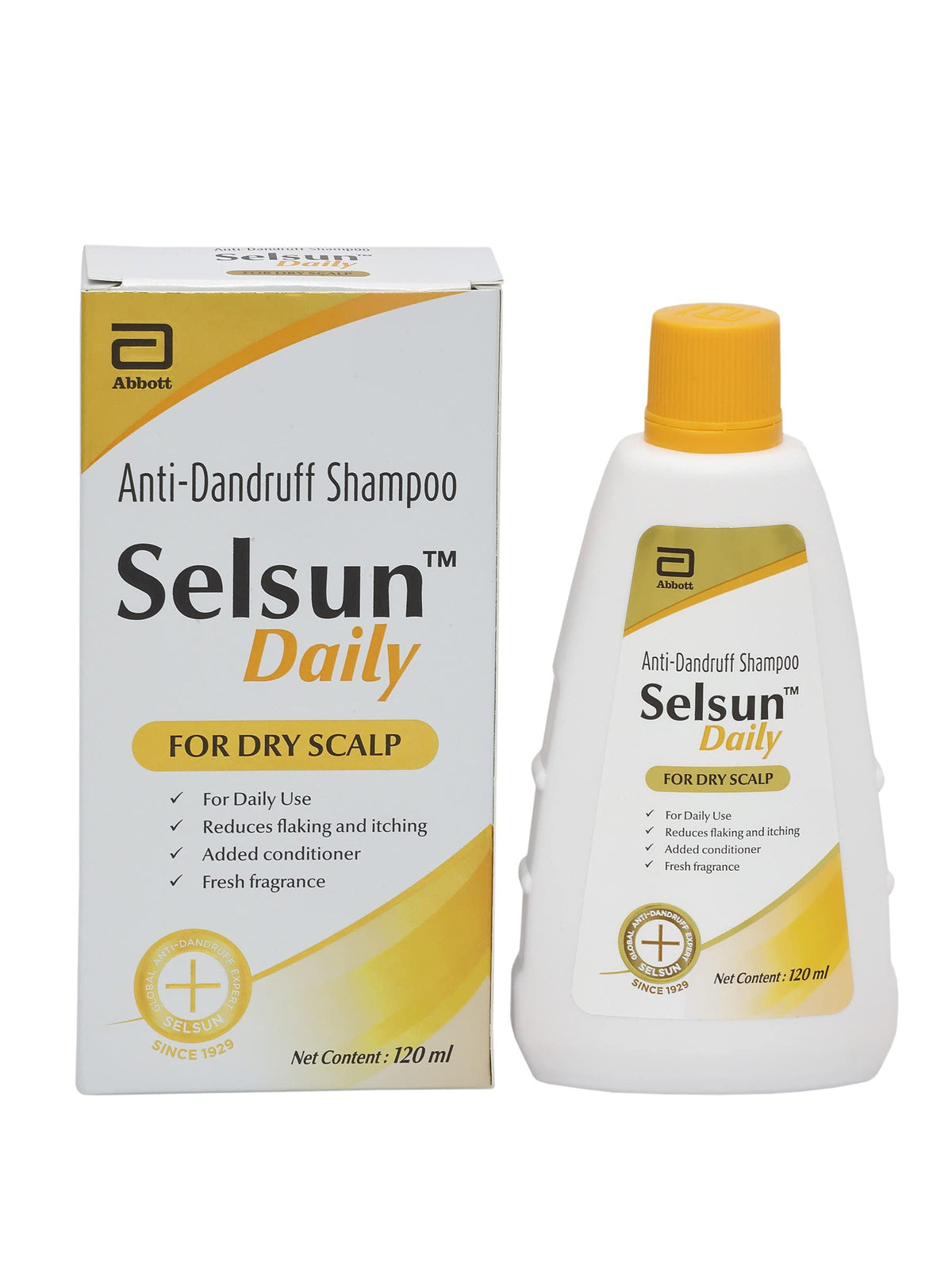 Abbott Selsun Daily label close-up highlights 1% selenium sulfide