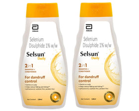 Abbott Selsun Daily shampoo bottle shown for daily anti-dandruff use