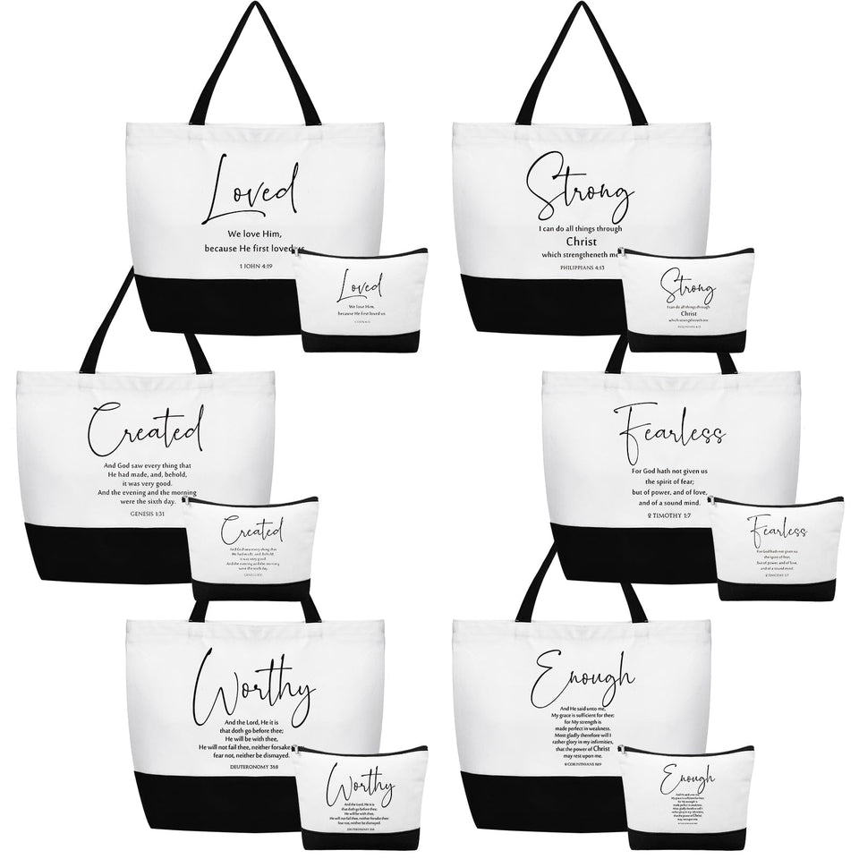 Abbylike 12-pcs Christian gift bags front view, durable canvas for daily use.