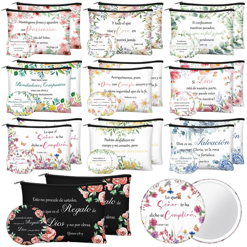 Abbylike Bible verse makeup bag set with colorful designs for daily organization.