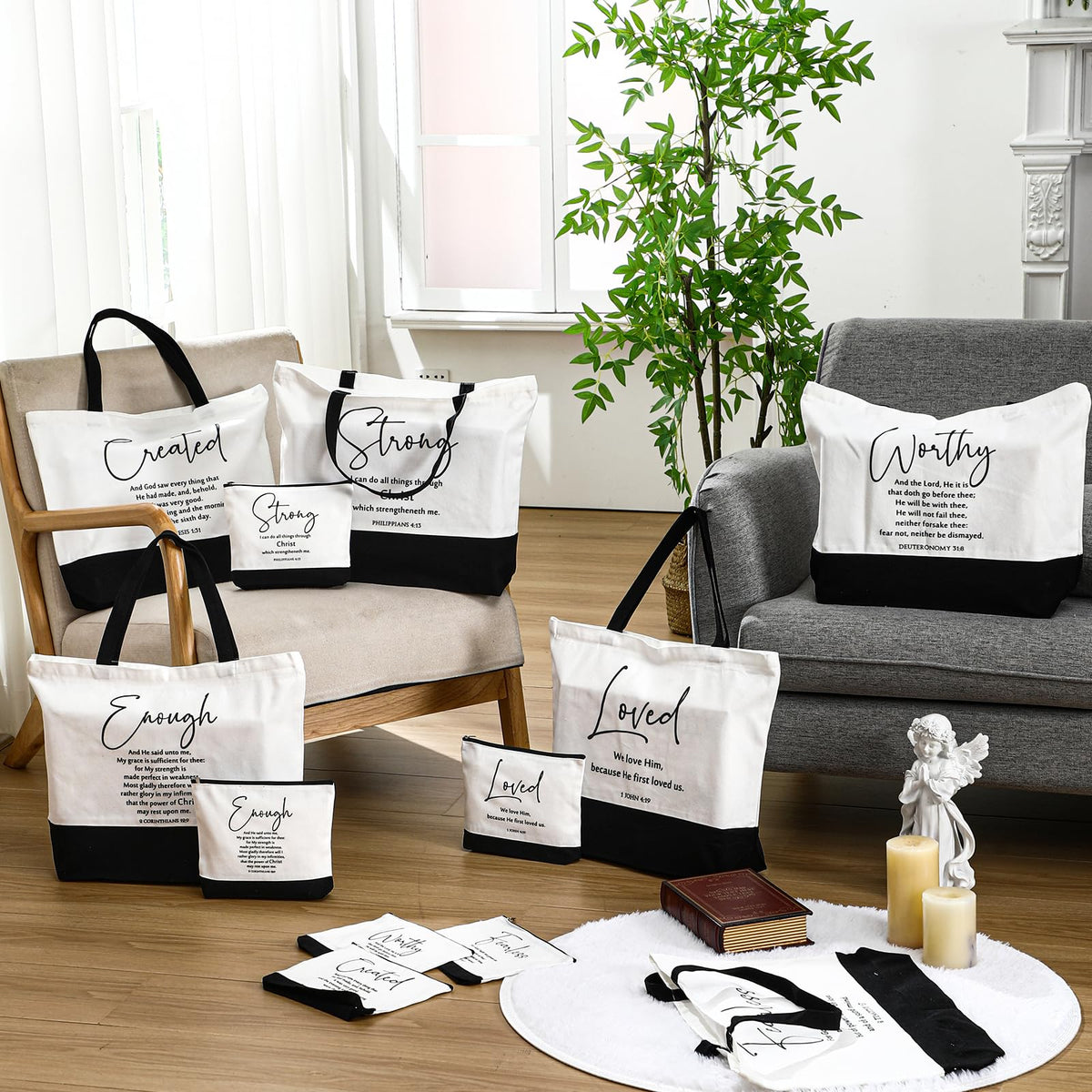 Abbylike Bible verse tote reinforced handles for heavy daily use.