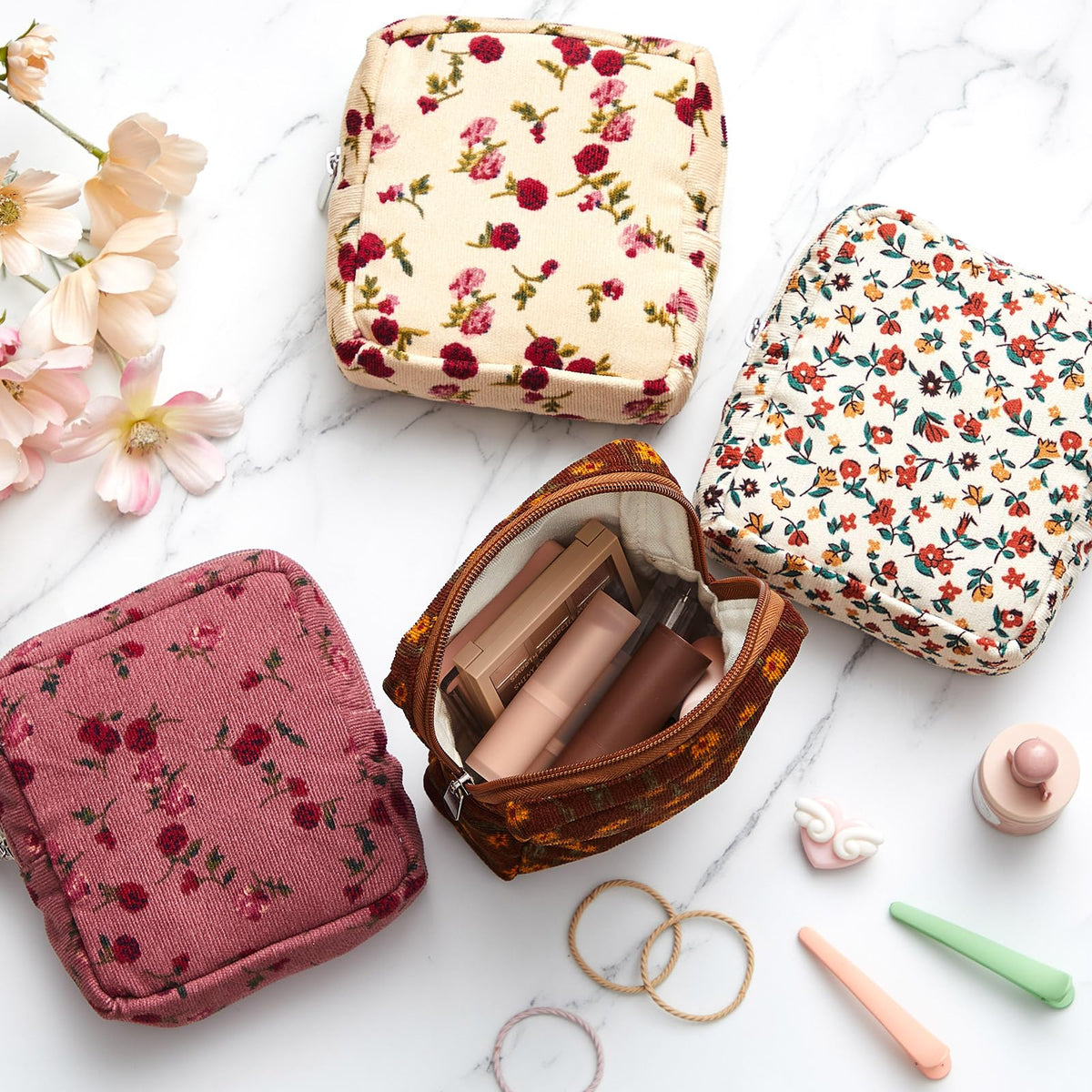 Abbylike canvas-lined interior makeup bag keeps essentials organized and protected.