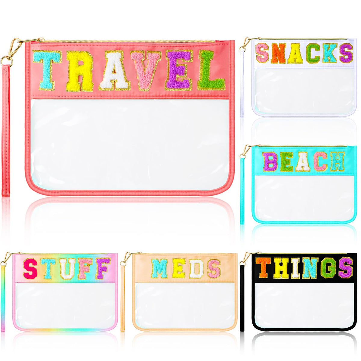 Abbylike chenille letter pouch six-pack keeps essentials organized on the go.