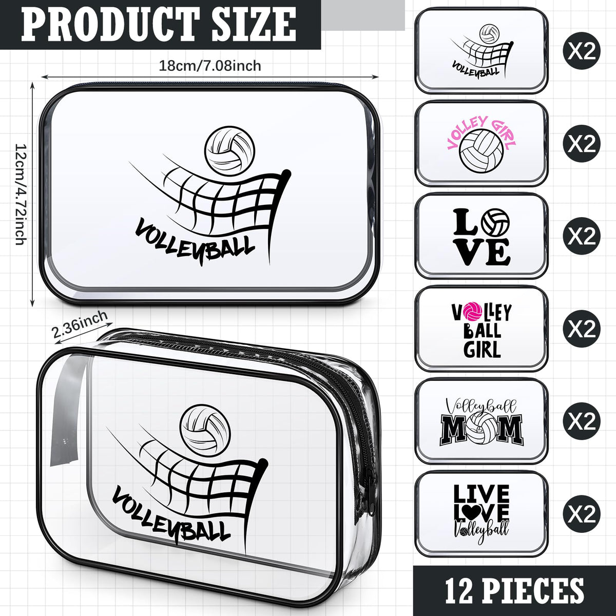 Abbylike volleyball cosmetic bag close-up of clear PVC material showing durability and visibility