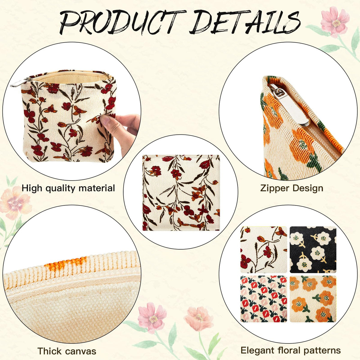 Abbylike compact 13x13cm pouch demonstrates compact portability for handbags.