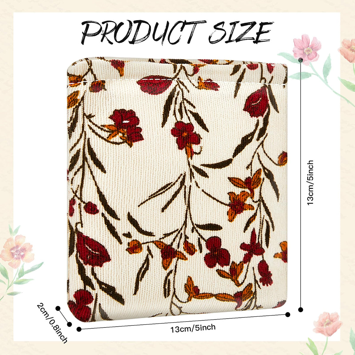 Abbylike corduroy makeup bag close-up highlights durable fabric and floral pattern.