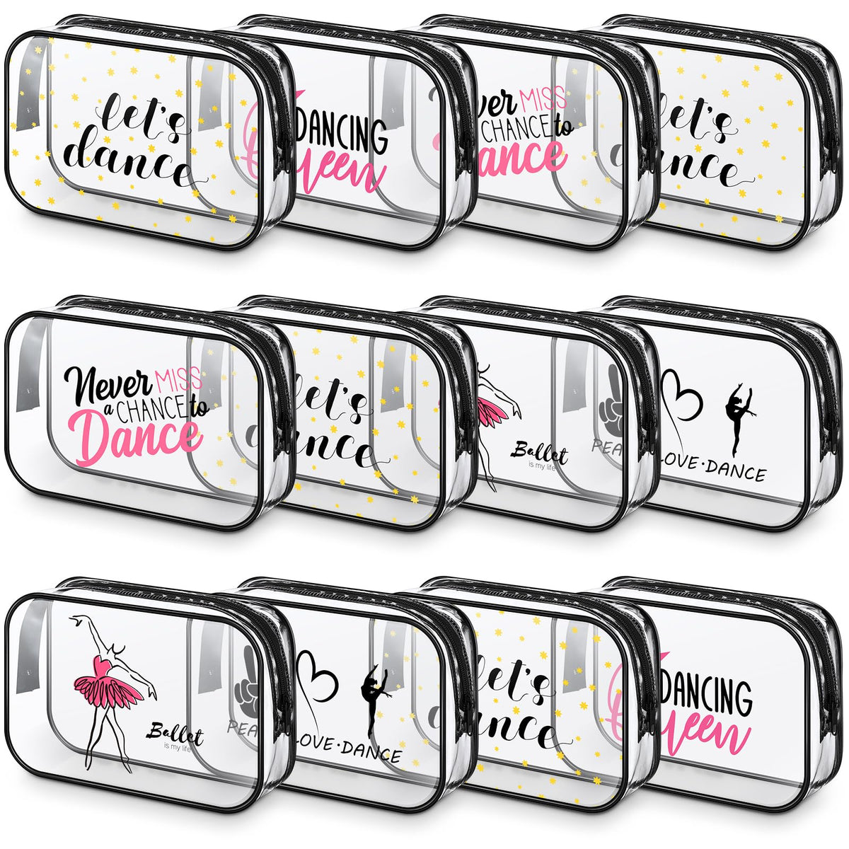 Abbylike dance team bags with clear design for quick makeup access during practice