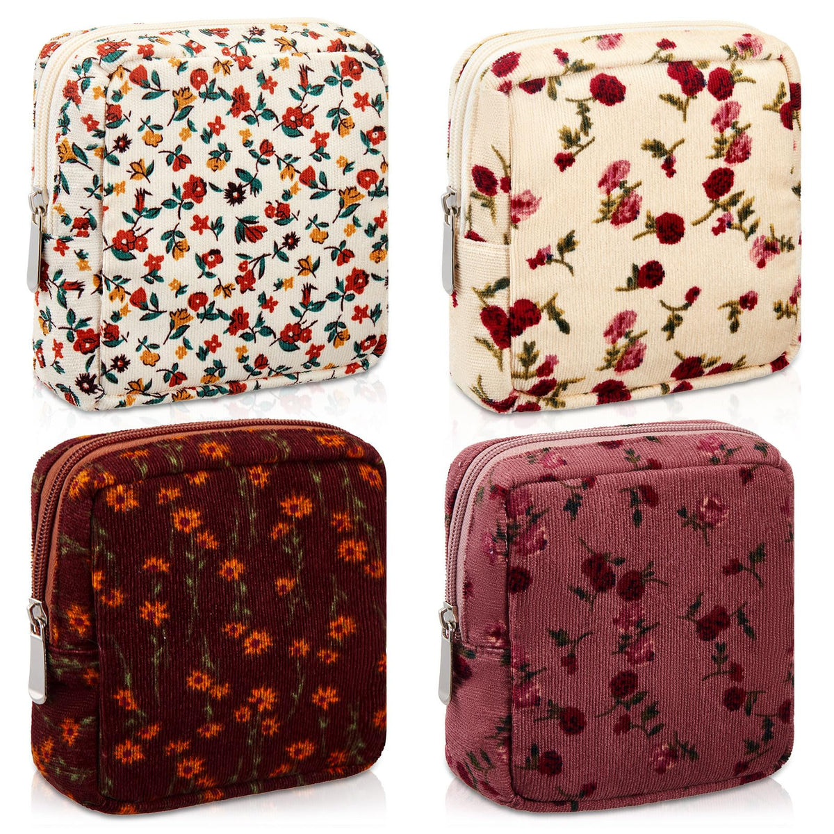 Abbylike floral makeup bags 4pc set in rose, ideal for organizing cosmetics on the go.