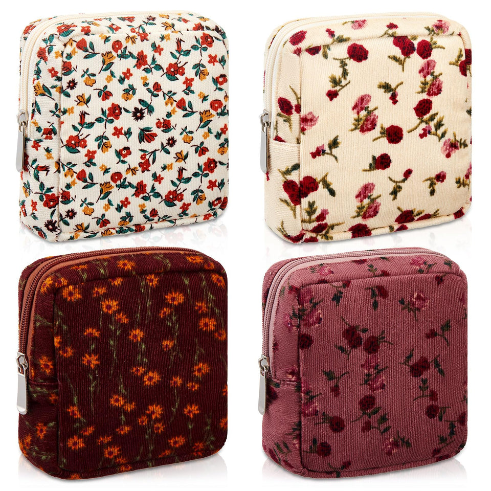 Abbylike floral makeup bags 4pc set in rose, ideal for organizing cosmetics on the go.