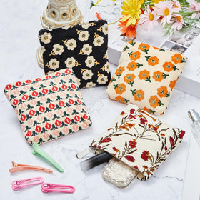 Abbylike floral-pattern corduroy pouch emphasizes feminine style and practical storage.