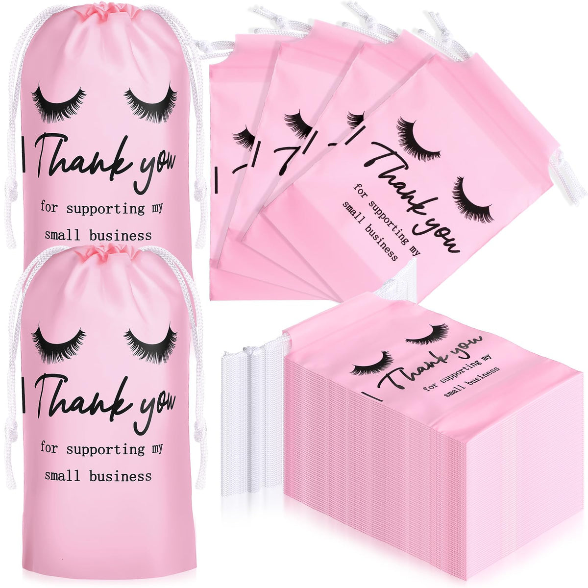 Abbylike 100 Pcs Thank You Bags front view, a stylish lash-themed gift bag for client gifting.