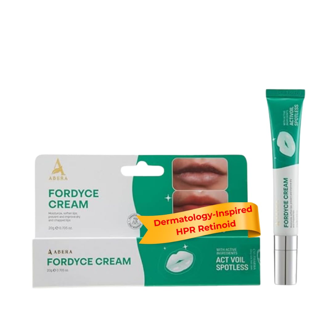ABERA Fordyce Cream bottle cap close-up emphasizes hydration for sensitive lips.