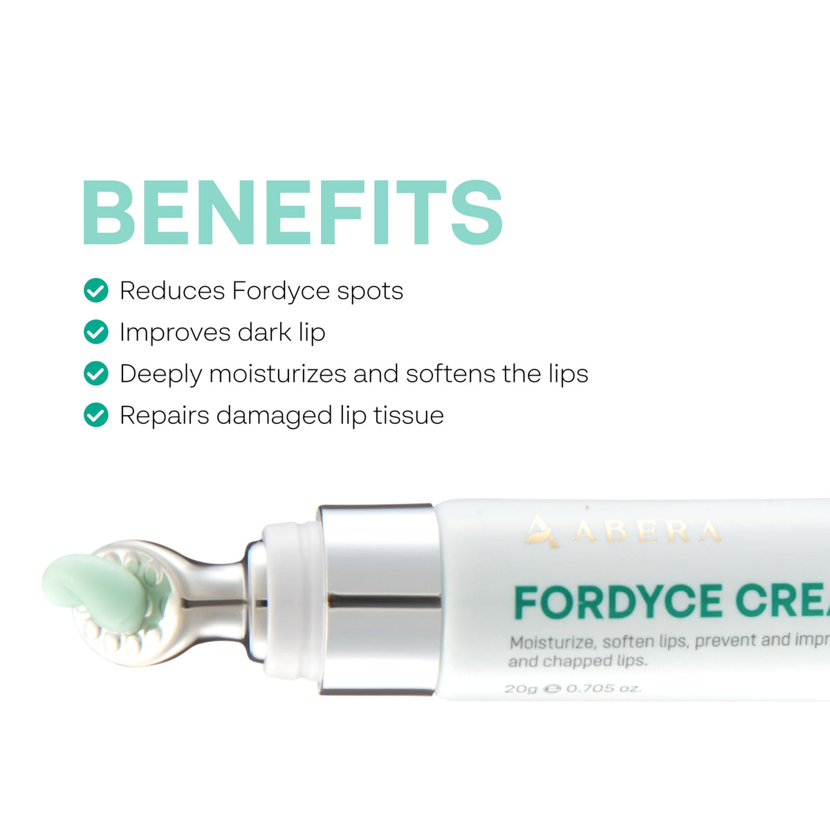 ABERA Fordyce Cream lip swatch demonstrates all-day moisture.