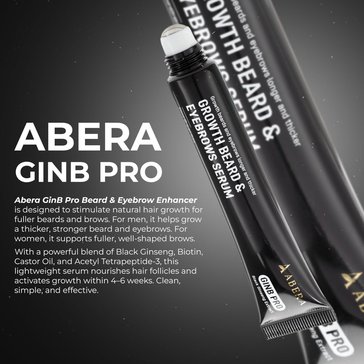ABERA Ginb before-after style shot hints visible brow and beard improvements.