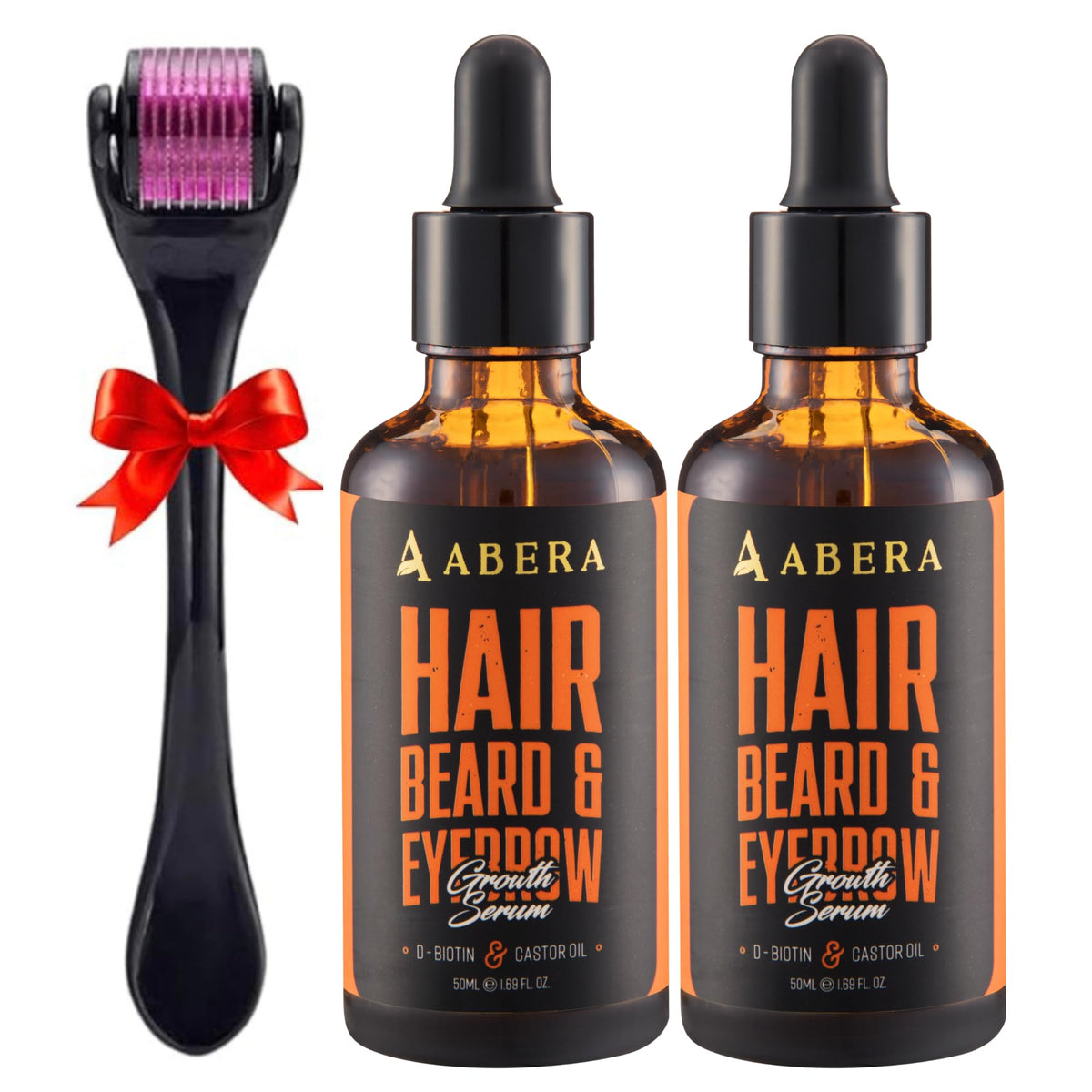 ABERA hair growth serum bottle front for thicker, fuller hair look