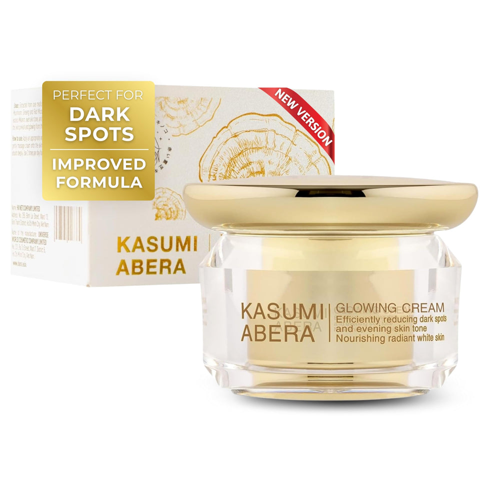 ABERA Kasumi Glowing Cream bottle close-up showing radiant finish.