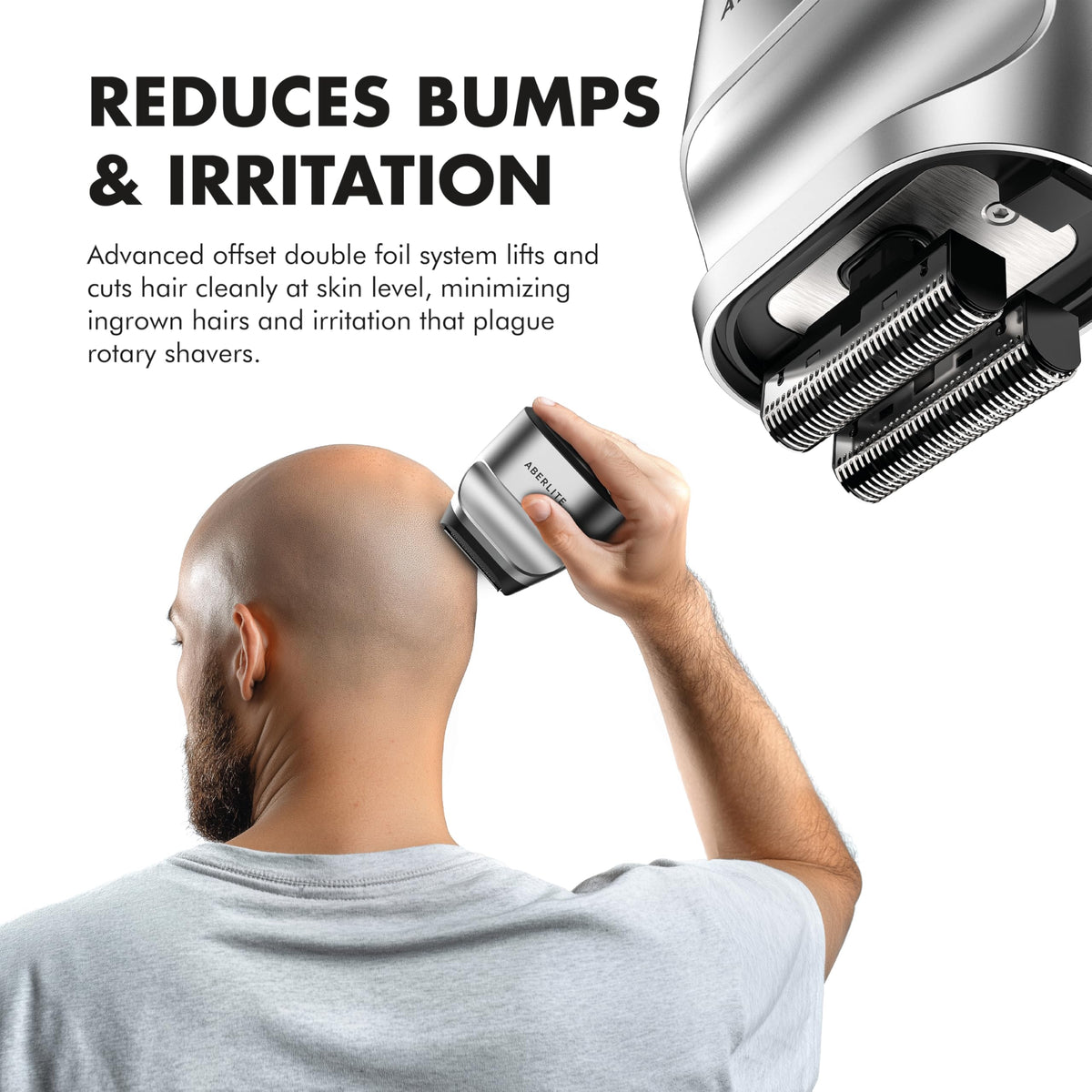 Aberlite Touch 2 shown in a wet-dry setup for versatile shaving.