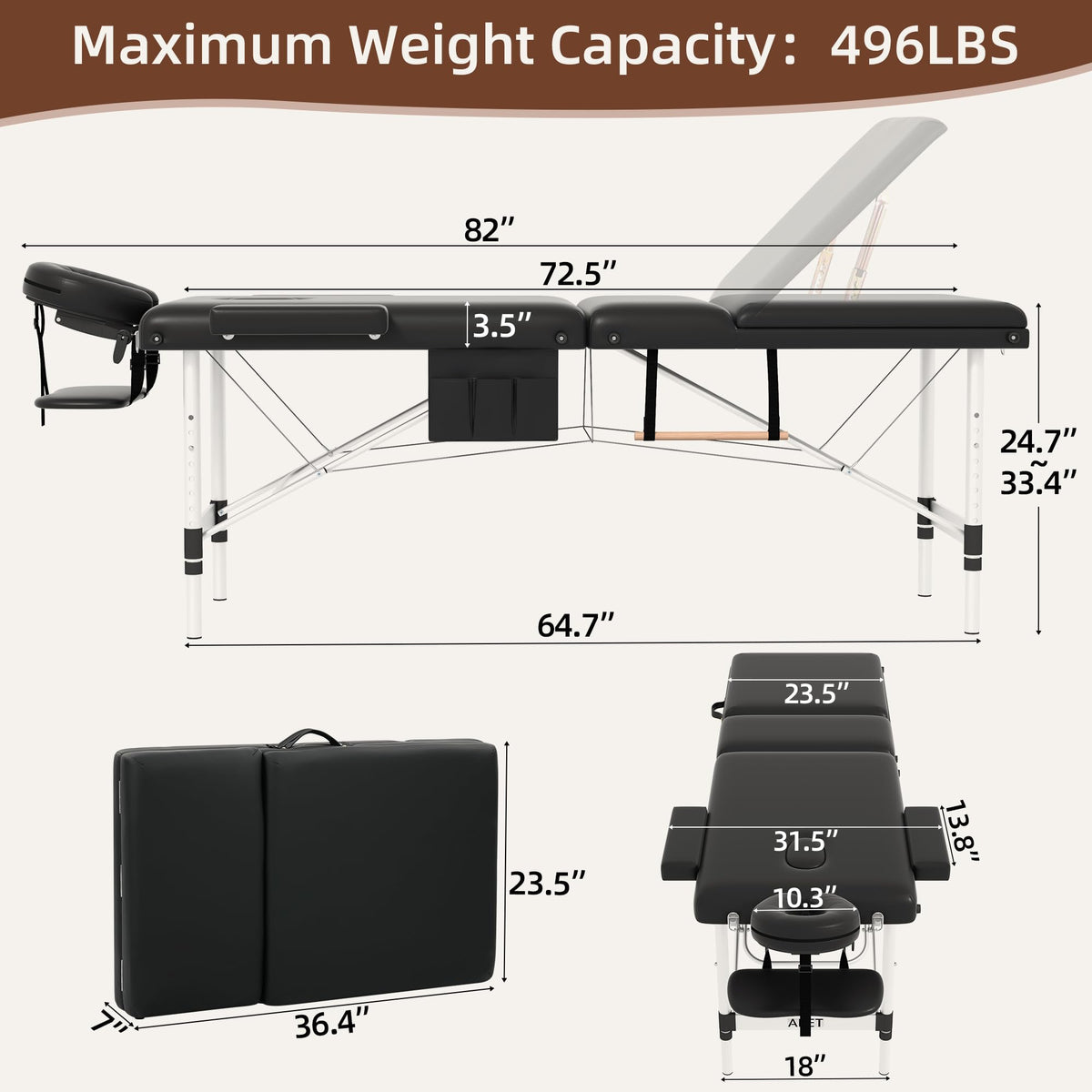 ABET massage table aluminum feet provide a sturdy, durable frame