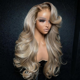 abgese Ash Blonde Wig side view highlighting volume and movement.
