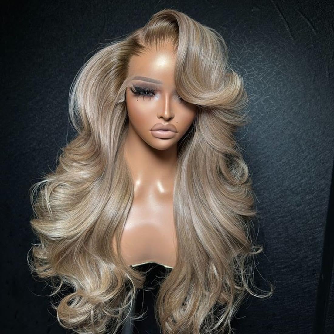 abgese Ombre Ash Blonde Wig front view with natural color transition and shine.