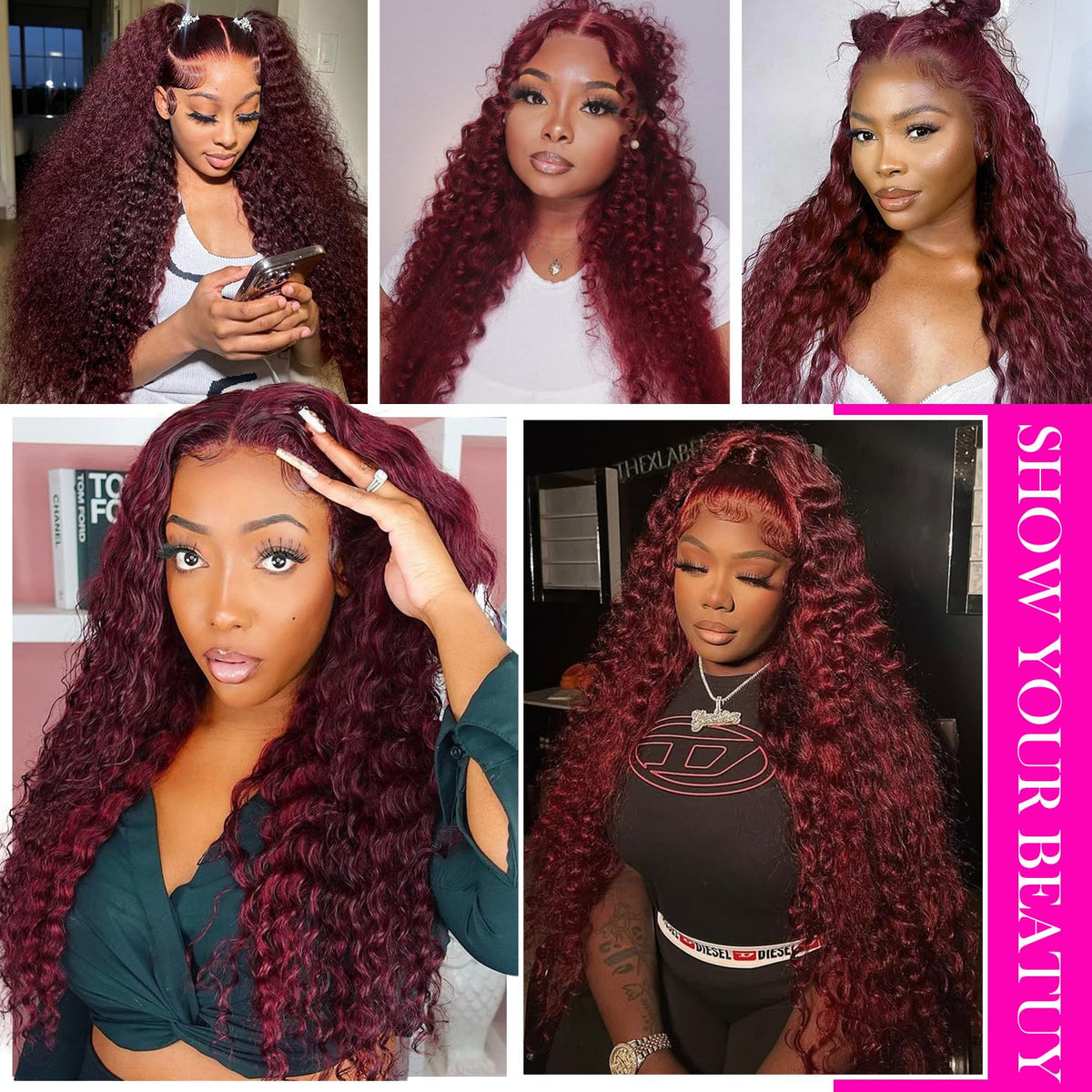 Abhayy burgundy deep wave wig ideal for all occasions