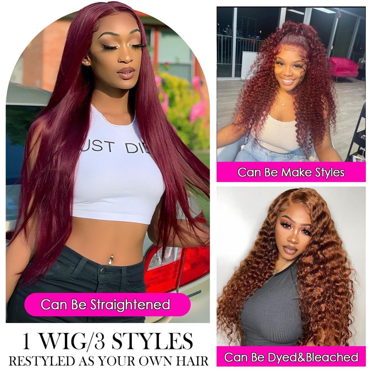 Abhayy wet and wavy burgundy deep curly wig showcases textured movement